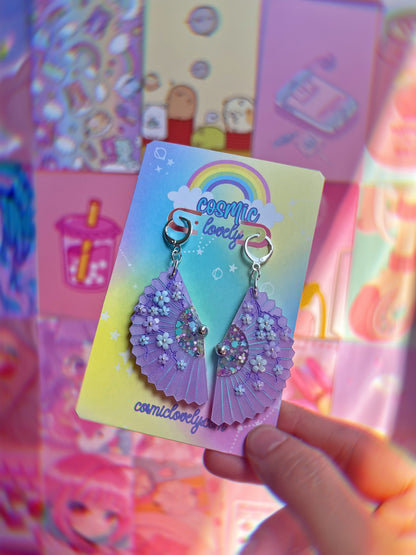 Lavender Spring Folding Fan Earrings