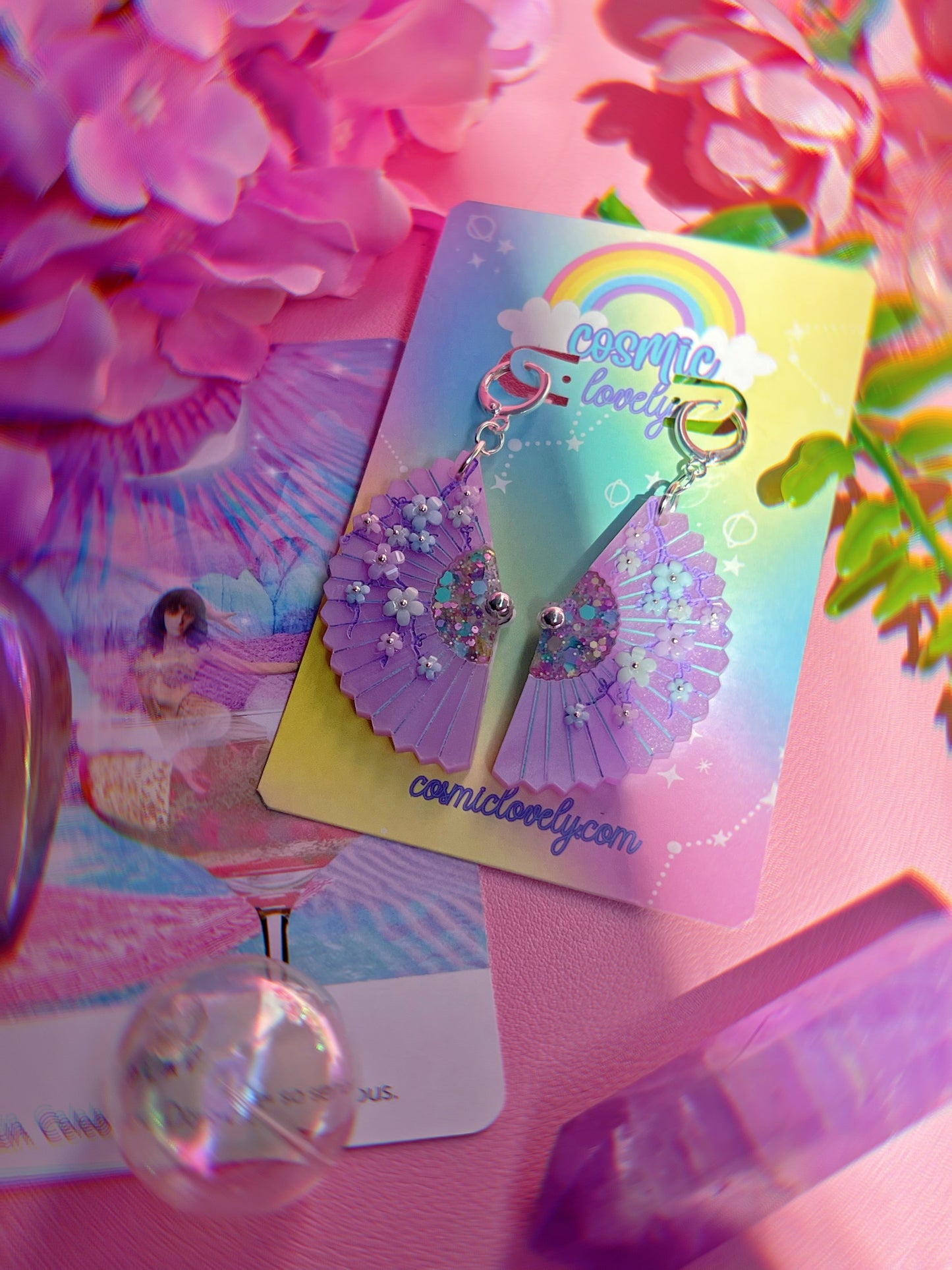 Lavender Spring Folding Fan Earrings