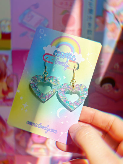 Spring Confetti Glitter Heart Earrings