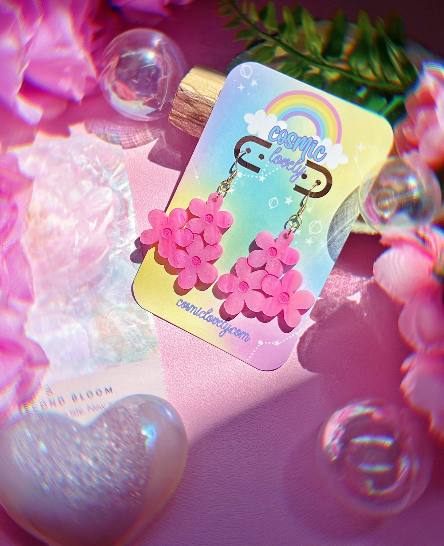 Pretty Pink Flower Bunch Earrings