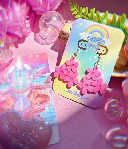Pretty Pink Flower Bunch Earrings