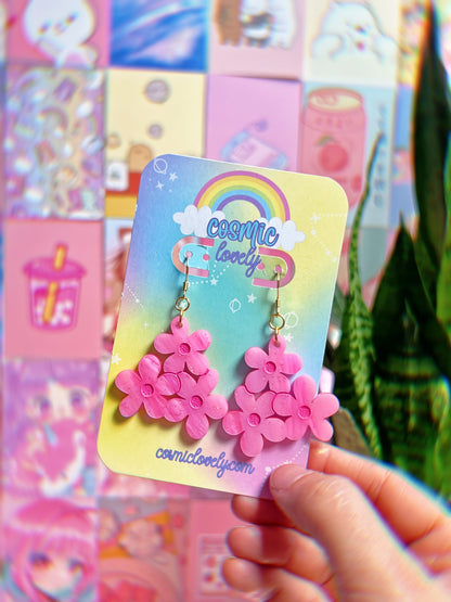 Pretty Pink Flower Bunch Earrings