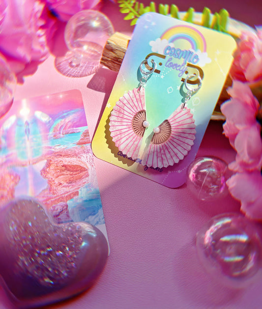 Pink Chinoiserie Folding Fan Earrings