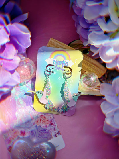 Pastel Spring Humming Bird Earrings