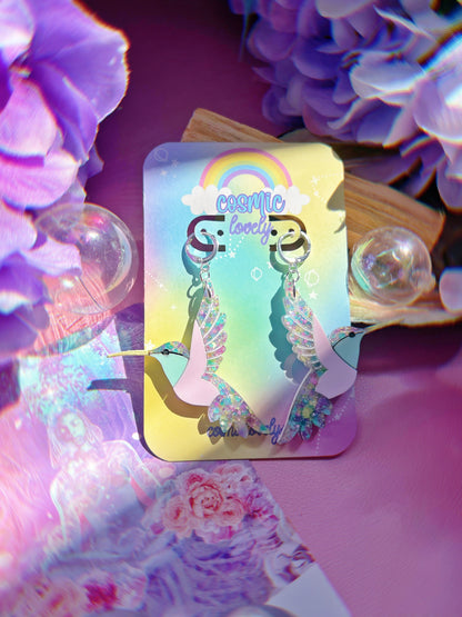 Pastel Spring Humming Bird Earrings