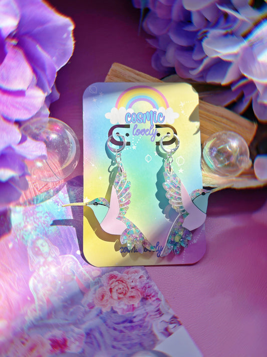 Pastel Spring Humming Bird Earrings