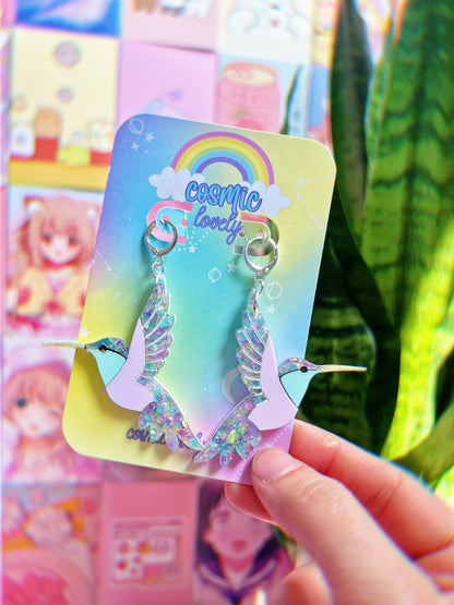 Pastel Spring Humming Bird Earrings