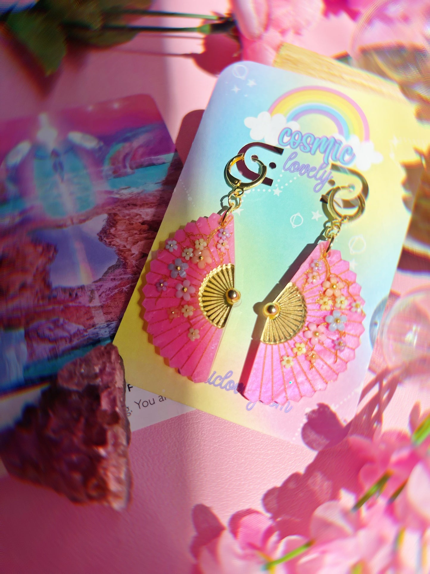 Pretty Pink Folding Fan Earrings