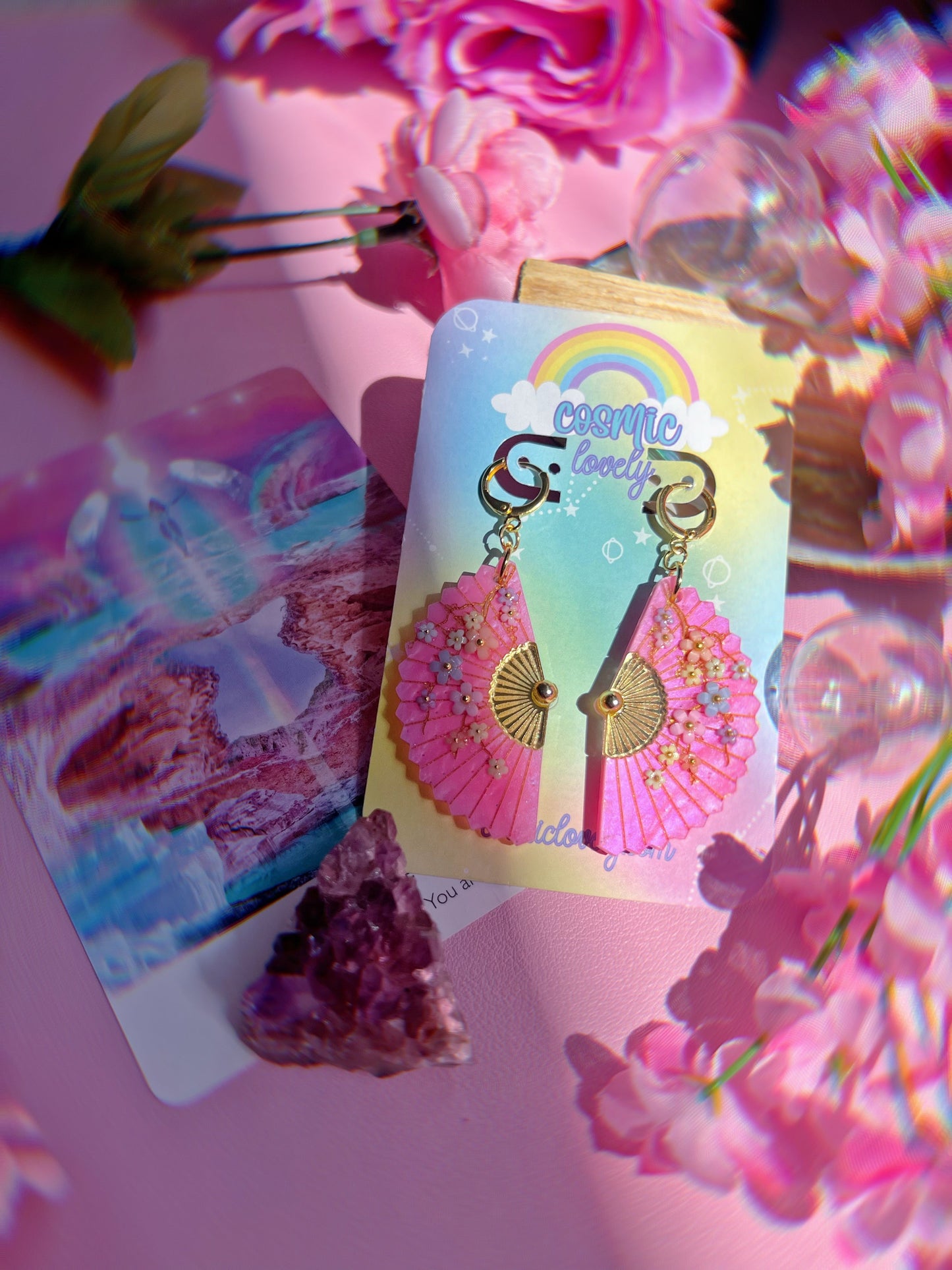 Pretty Pink Folding Fan Earrings