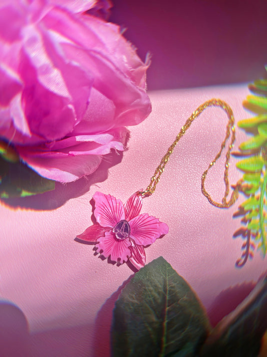Pretty Pink Orchid Necklace