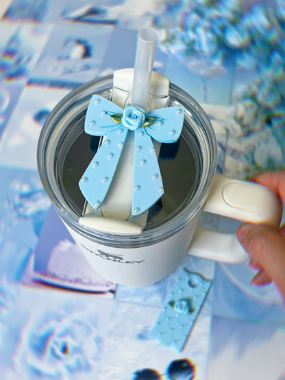 Coquette Blue Pearl Bow H2.0 Cup Topper 40oz | 30oz | 20 oz