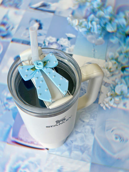 Coquette Blue Pearl Bow H2.0 Cup Topper 40oz | 30oz | 20 oz