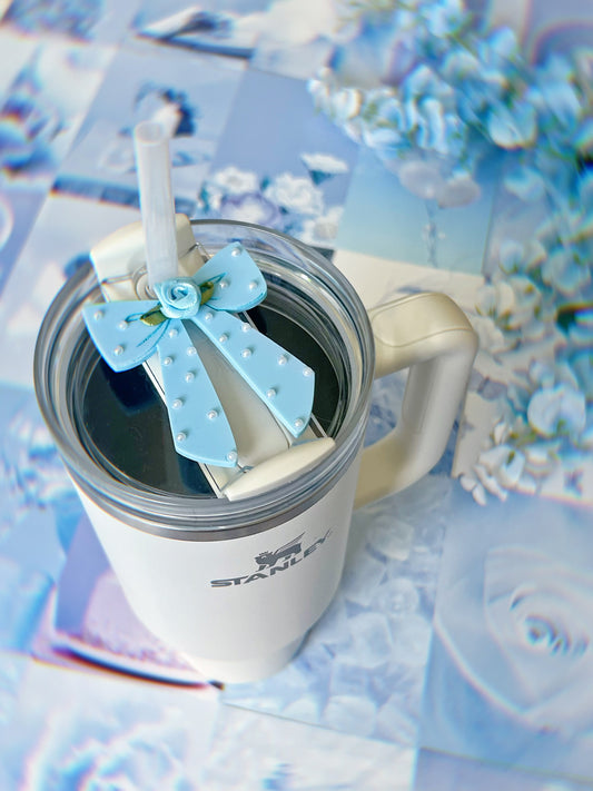 Coquette Blue Pearl Bow H2.0 Cup Topper 40oz | 30oz | 20 oz