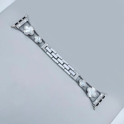 Bling Diamond Clover Bands for Women - Lucky, Cute & Sparkle Dressy Metal Bracelet Strap for Apple Watch