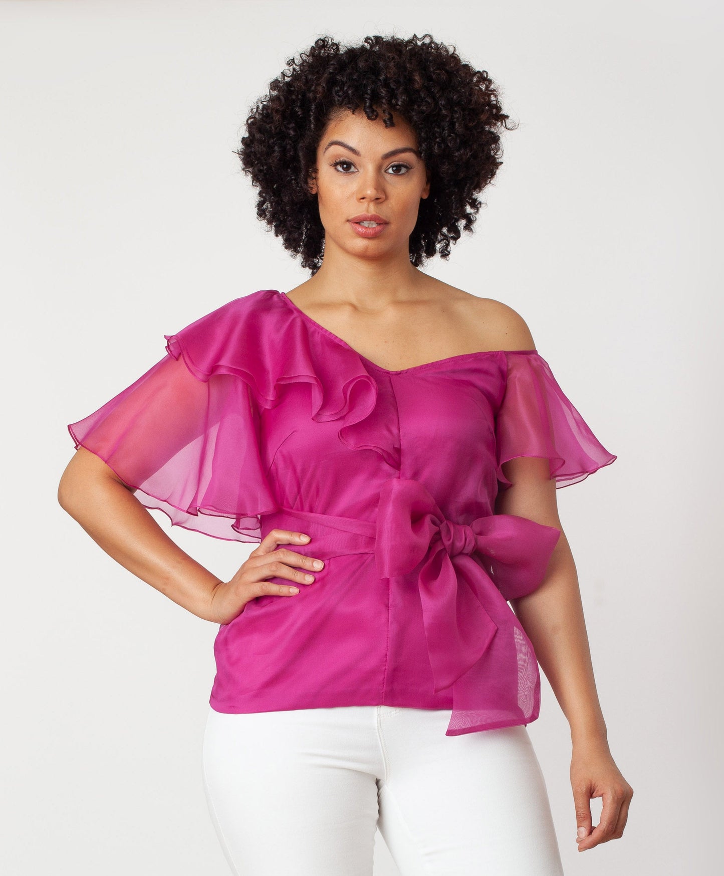 Asymmetric Shoulder Flutter Slv Blouse