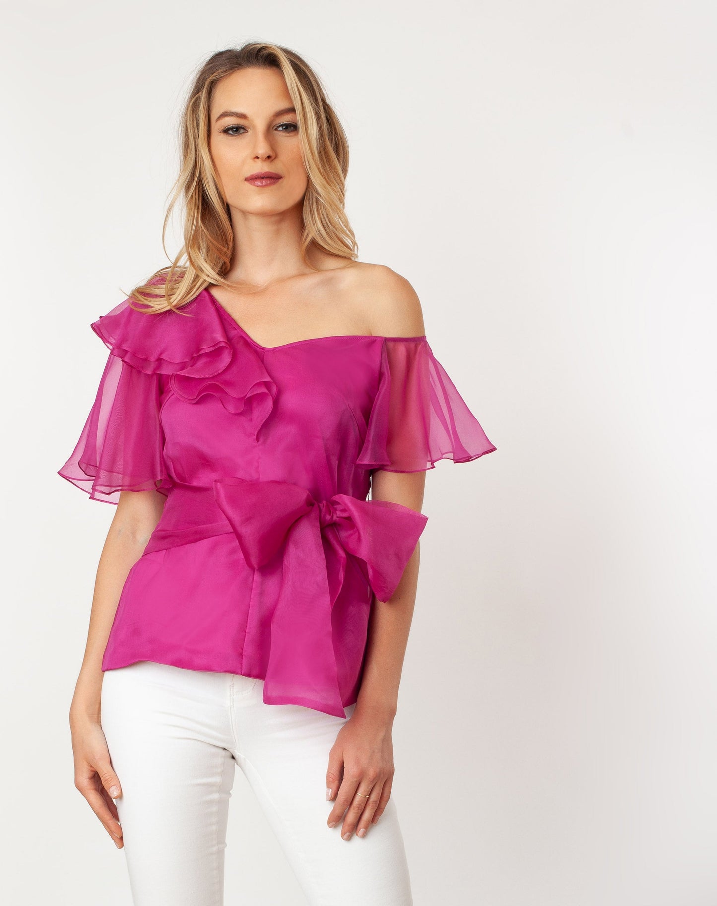 Asymmetric Shoulder Flutter Slv Blouse
