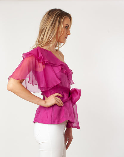 Asymmetric Shoulder Flutter Slv Blouse
