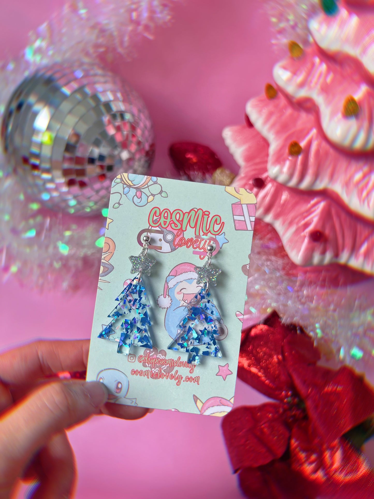 Blue Confetti Christmas Tree Earrings