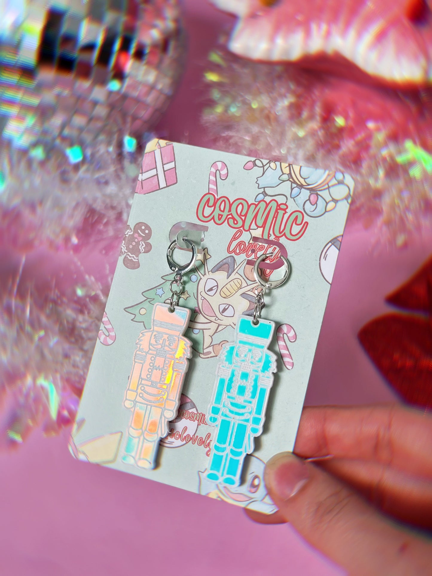 White Iridescent Nutcracker Earrings