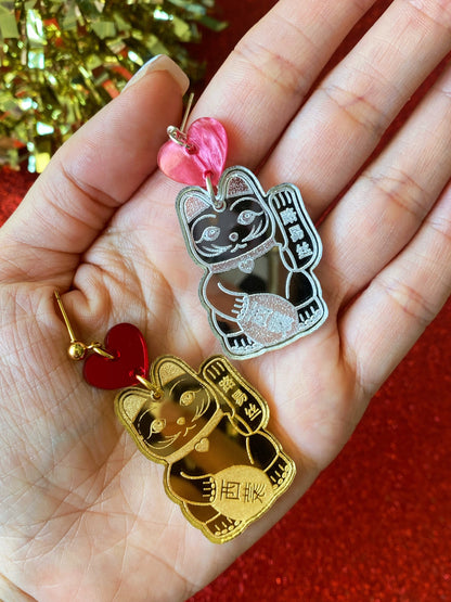 Maneki-neko Silver Earrings