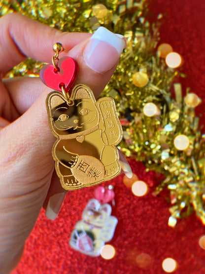 Maneki-neko Gold Earrings