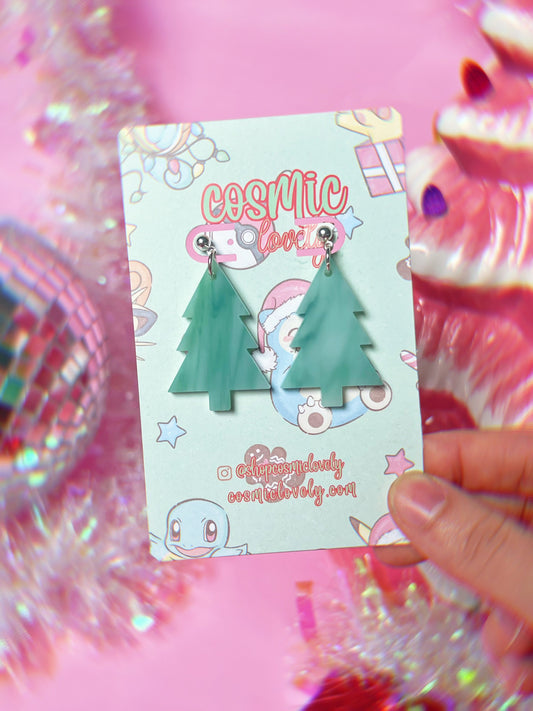 Green Jade Christmas Tree Earrings