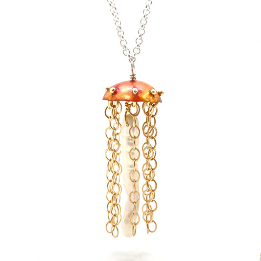 Red Copper Jellyfish Necklace