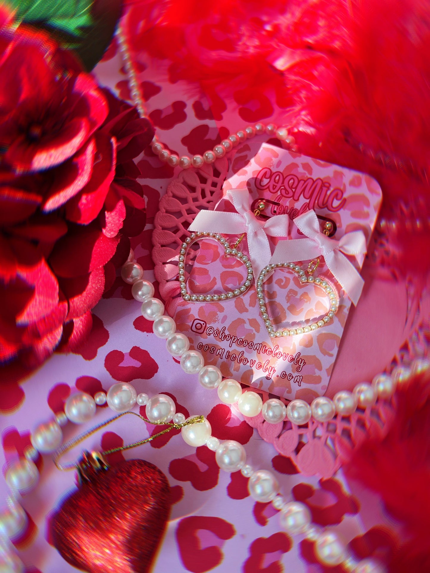 Pink Bow Coquette Heart Earrings