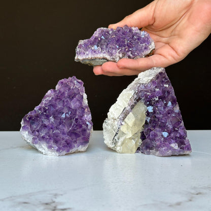 Medium Amethyst Cut Base Clusters, 3 pieces 3 Lbs approx