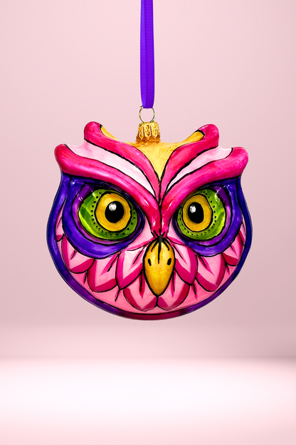 Peony Owl Polish Glass Ornament