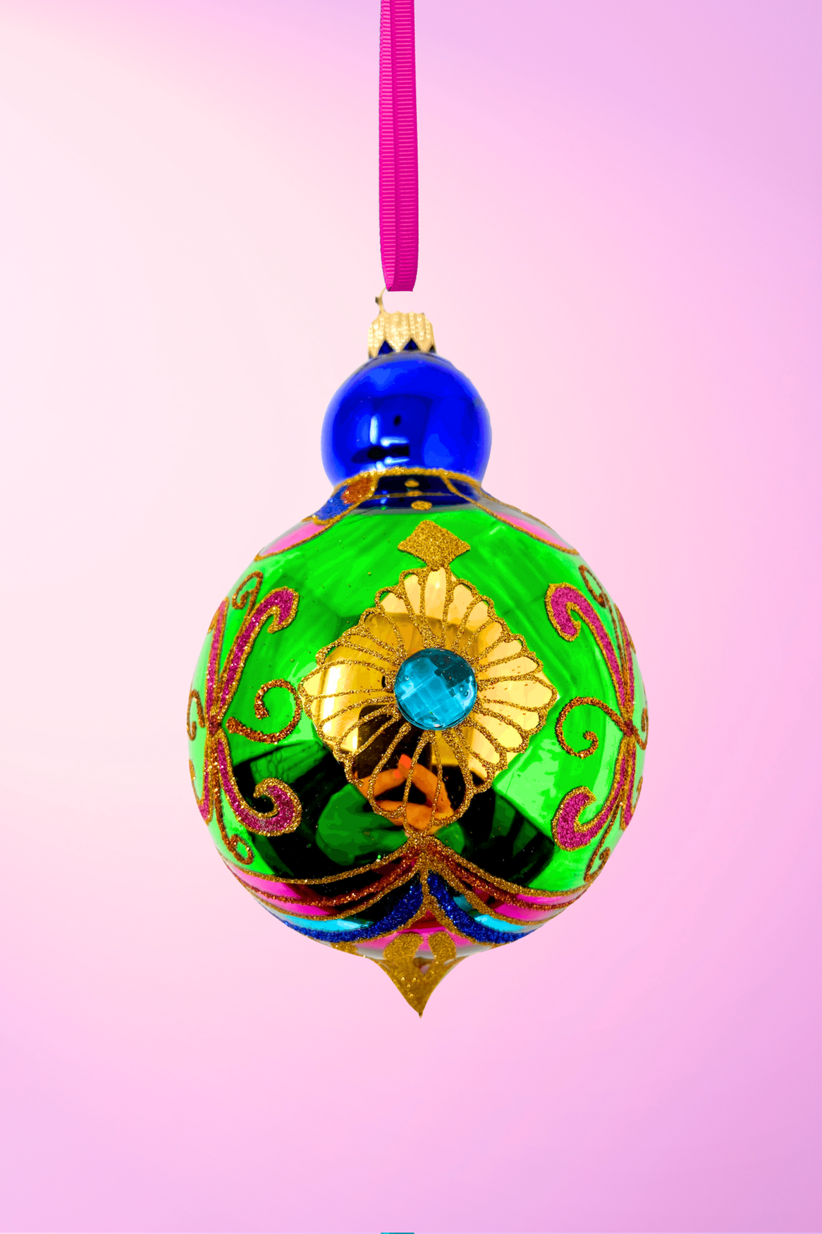 Peridot Sparkling Gem Glass Christmas Bauble