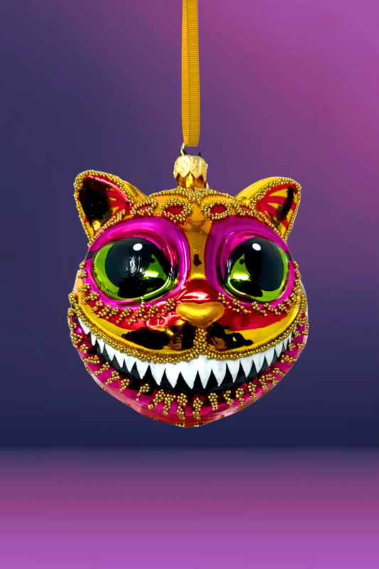 Citrine Cheshire Cat Glass Ornament