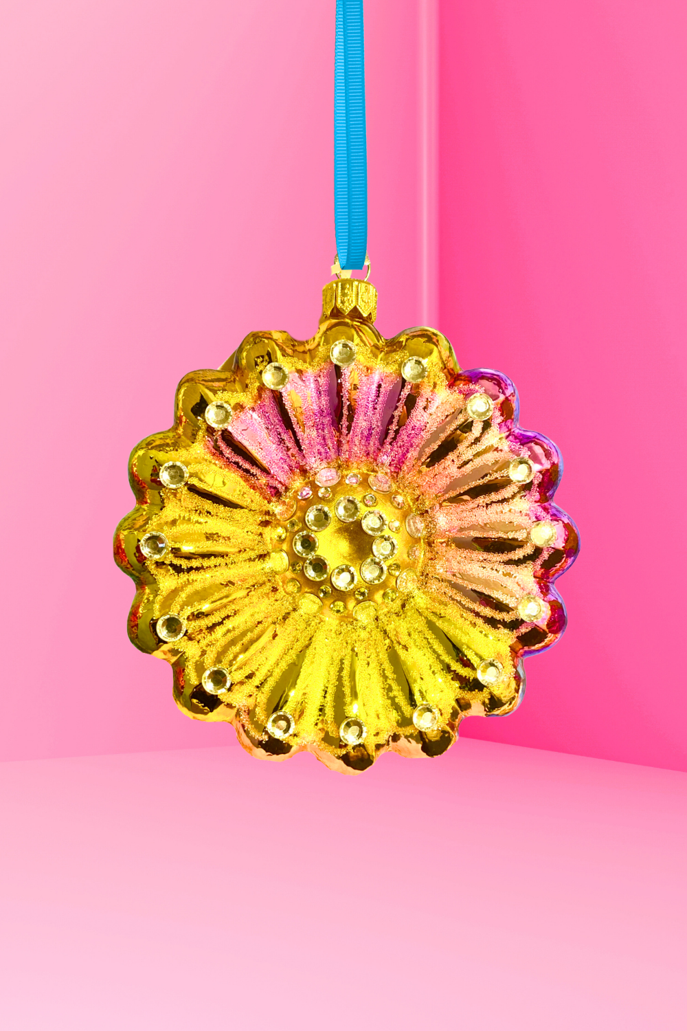 Pink + Yellow Daisy Polish Glass Ornament