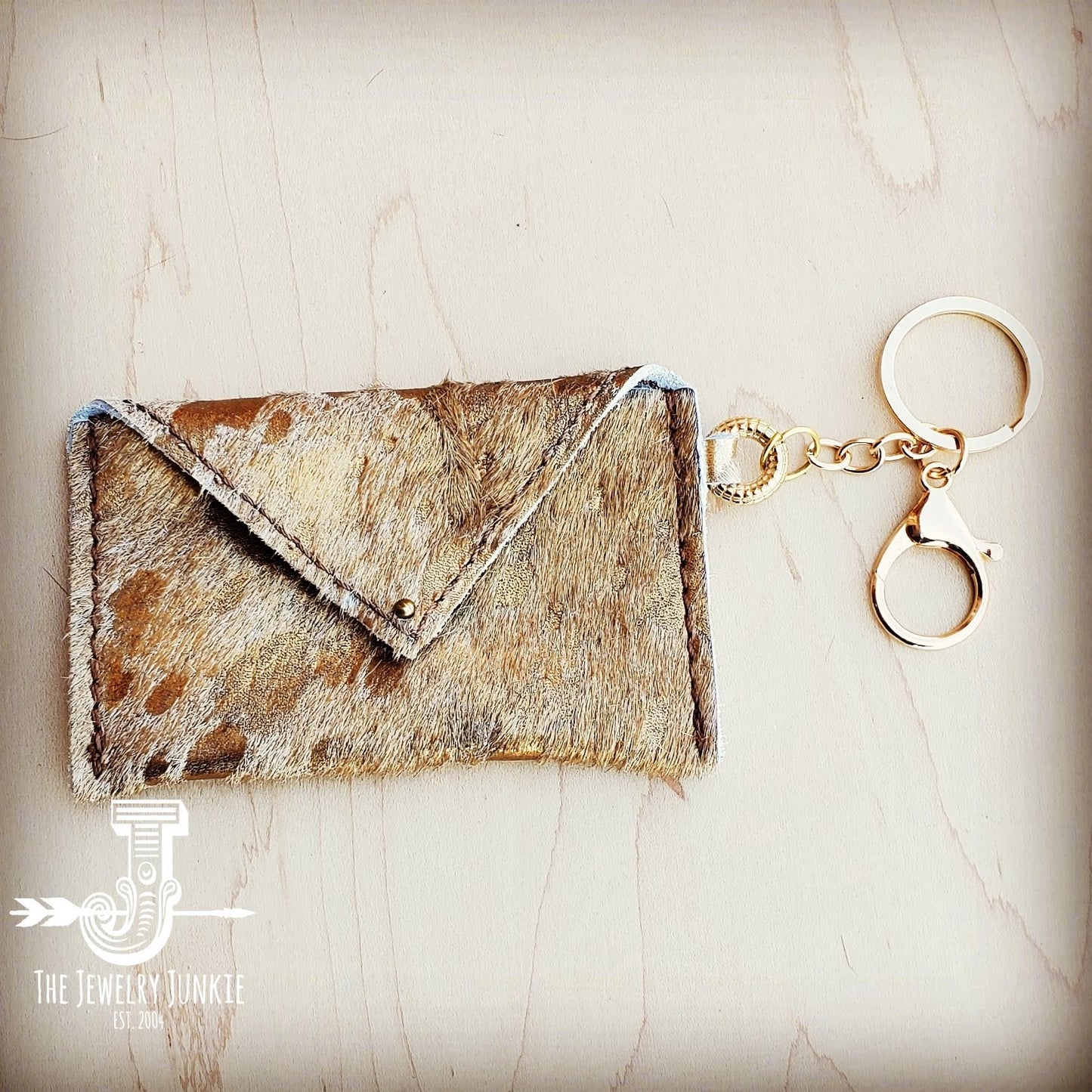 **Sierra Credit Card Wallet-Hair on Hide Brown and Gold (600t)