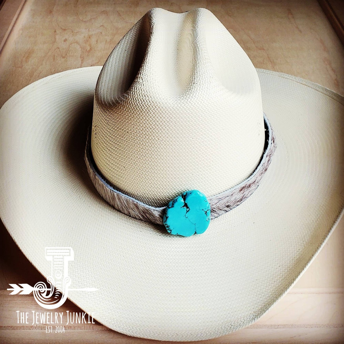 Spotted Hair-on-Hide Leather Hat Band Only w/ Turquoise Slab 950f