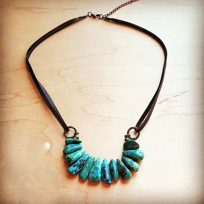 Natural Turquoise with Leather Cord Necklace 250v