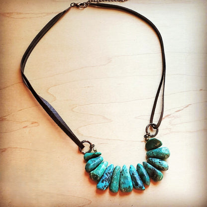 Natural Turquoise with Leather Cord Necklace 250v