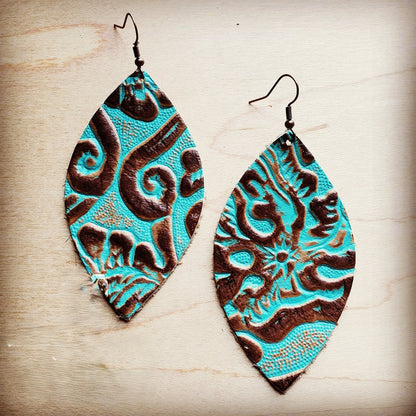 Leather Oval Earrings Cowboy Turquoise 203a