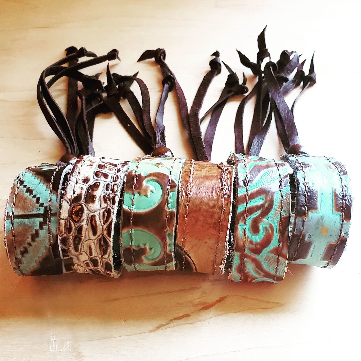 **Narrow Leather Cuff in Cowboy Turquoise w/ adjustable leather 001f