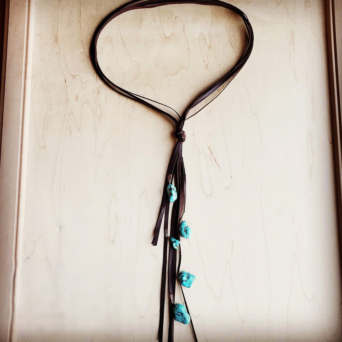 Leather Lasso Necklace with Turquoise Accents 251r