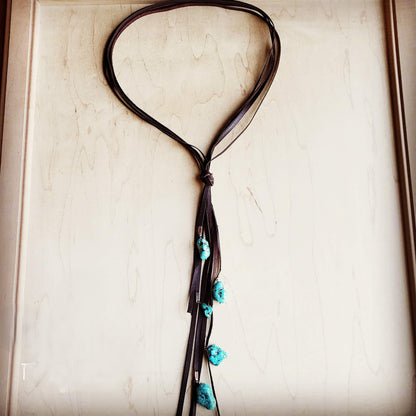Leather Lasso Necklace with Turquoise Accents 251r