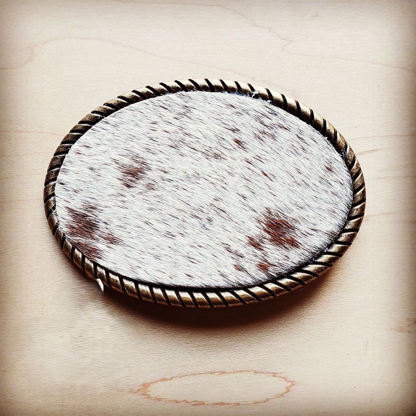 Rope Edge Spotted Hair on Hide Leather Belt Buckle 902g