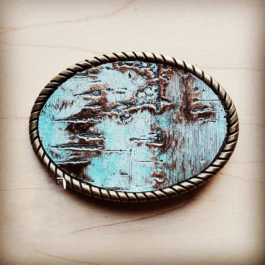 Rope Edge Turquoise Metallic Leather Belt Buckle 902a