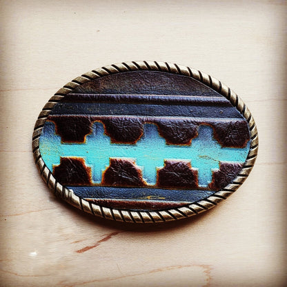 Rope Edge Blue Navajo Leather Belt Buckle 901u