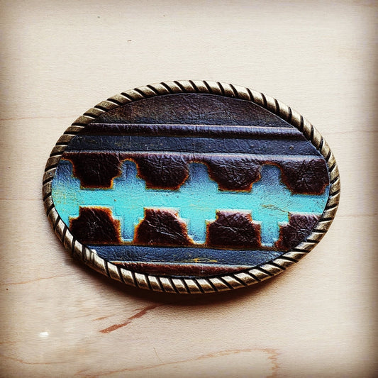 Rope Edge Blue Navajo Leather Belt Buckle 901u