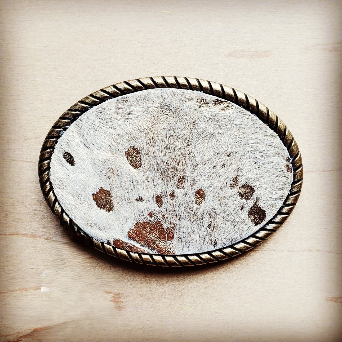 Rope Edge Gold Metallic Hair on Hide Leather Belt Buckle 902b