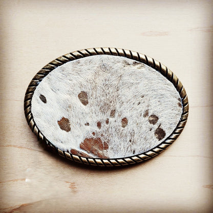 Rope Edge Gold Metallic Hair on Hide Leather Belt Buckle 902b