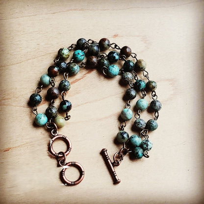 African Turquoise Triple Strand Bracelet 804s