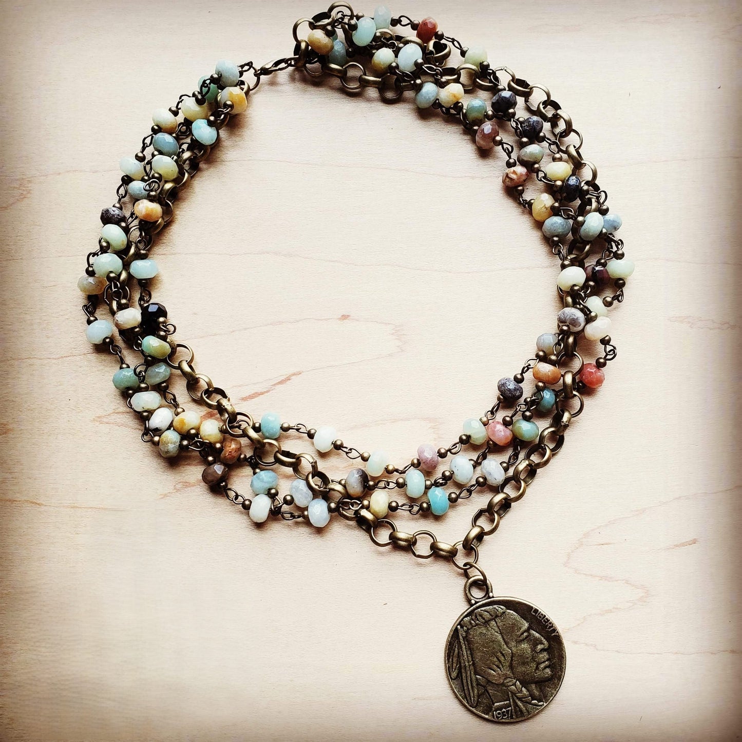 Amazonite Collar-Length Necklace with Indian Head Coin 252L