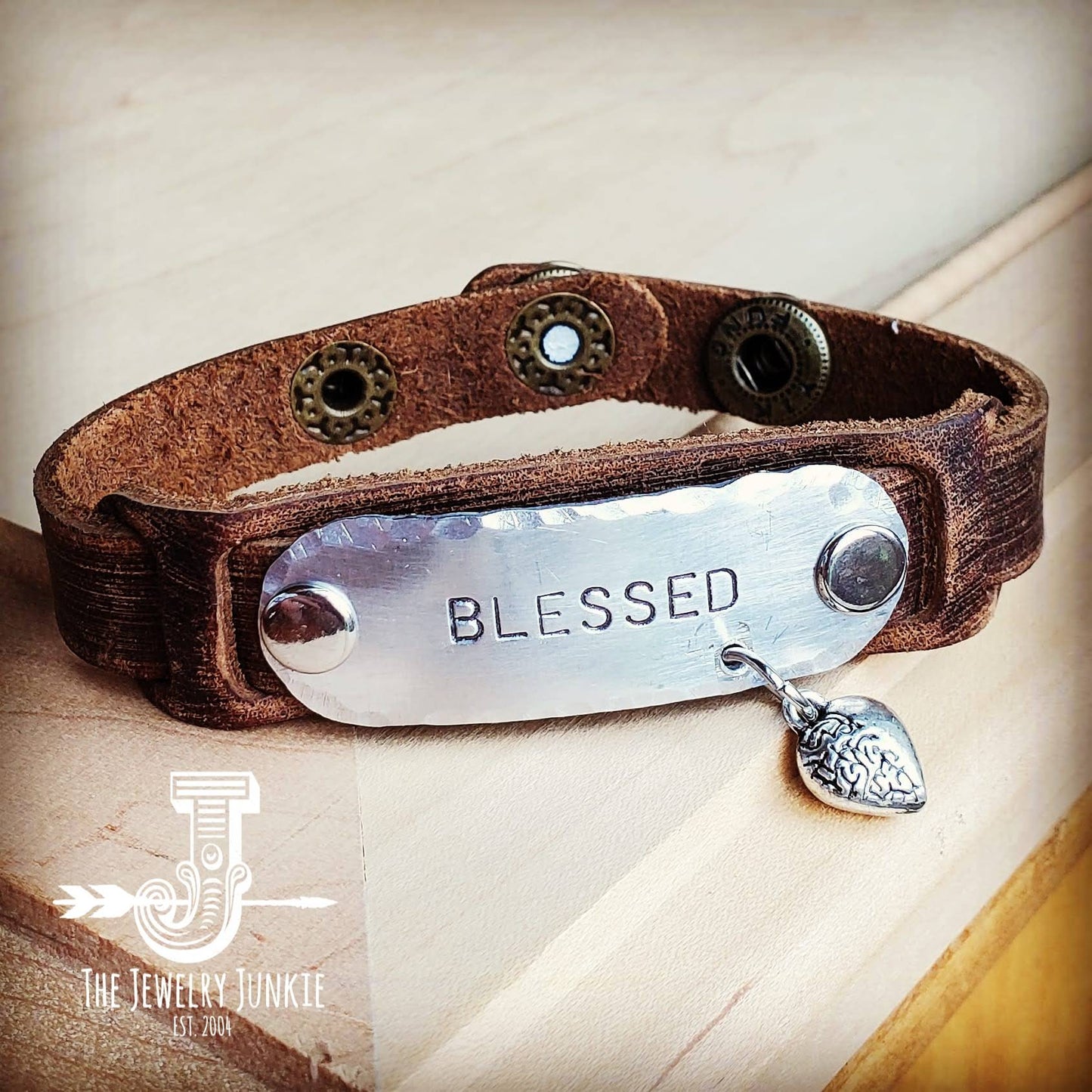 **Blessed Hand Stamped Genuine Leather Cuff 003b